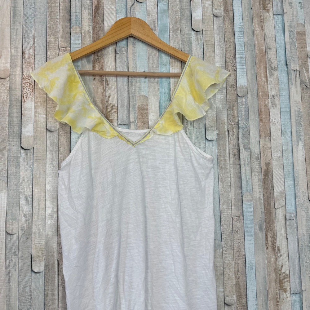 Pitusa White Yellow Ruffle Flutter Mini Dress Swim Beach Cover Up Pima Cotton OS - Picture 2 of 6
